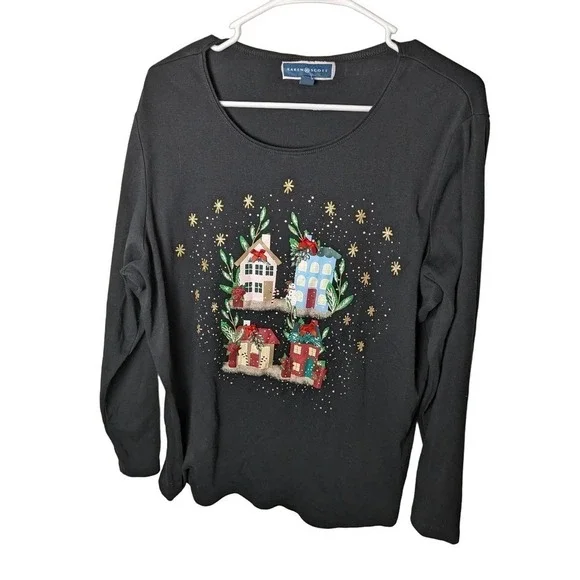 Karen Scott Holiday Village Scoop Neck Top - Picture 2 of 7